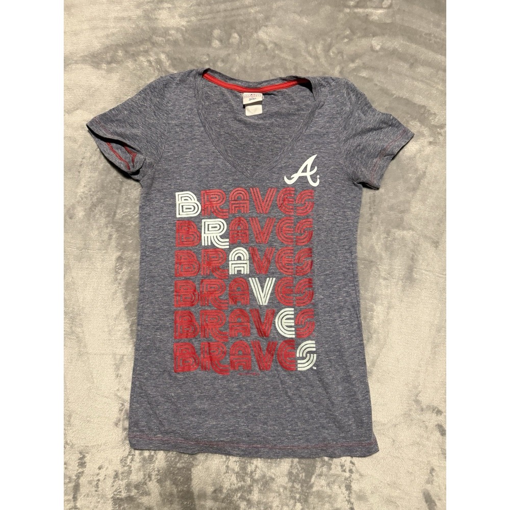 Genuine Merch MLB Atlanta Braves T-Shirt Women M Blue V-Neck Graphic Tee